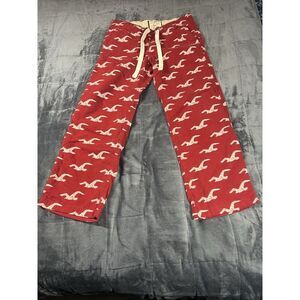 Y2K Vintage Hollister Flannel Pajama Pants Men M Red Logo Print All Over Heavy